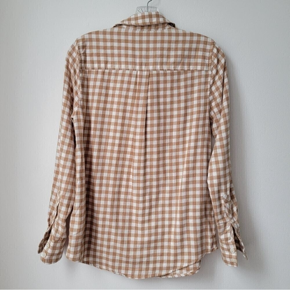 J. CREW Gingham Checked Camel White Long Sleeves Size X-Small - Picture 10 of 10